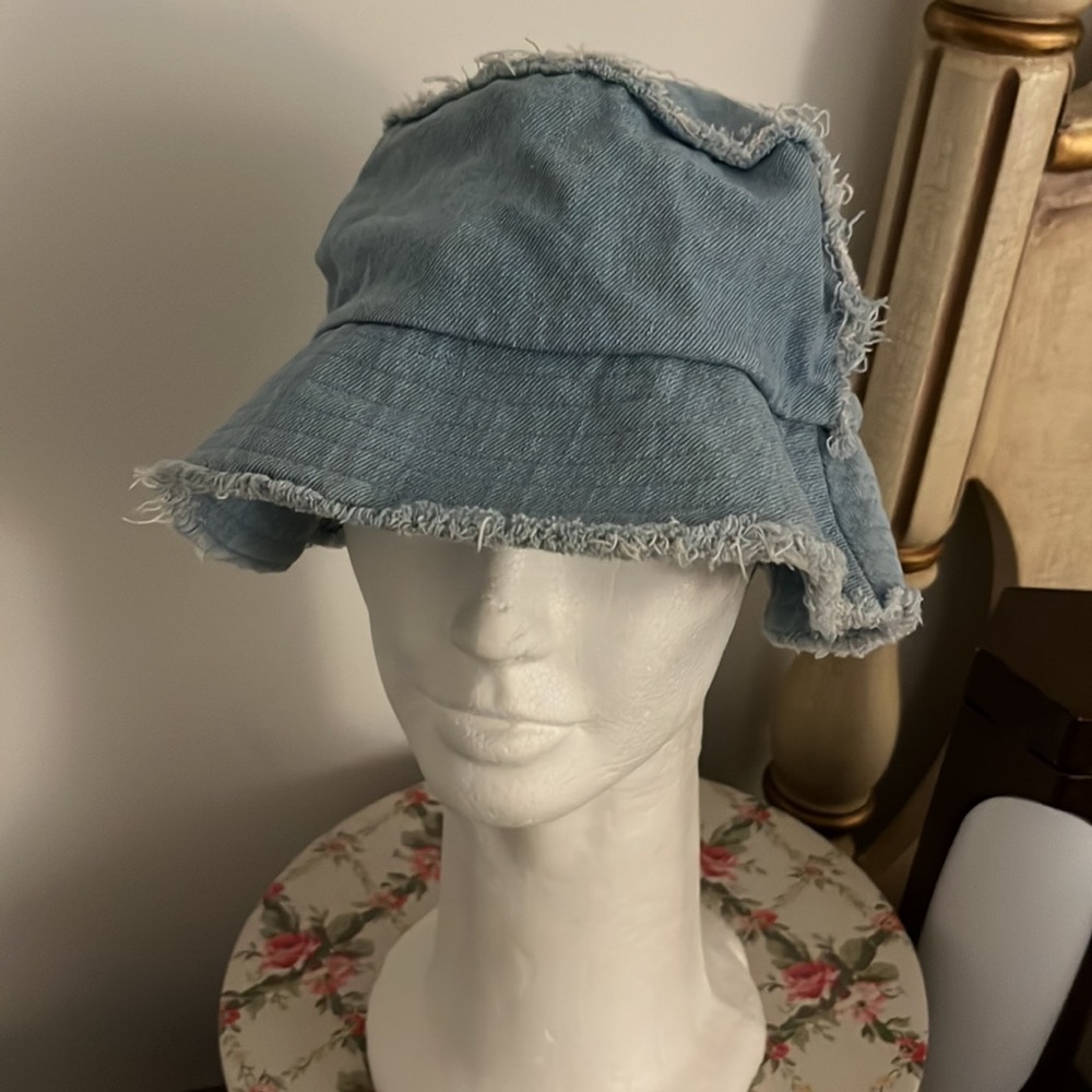 Distressed denim bucket hat